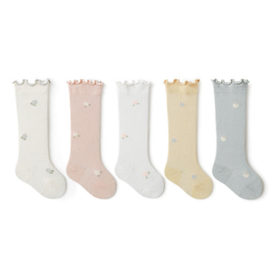 Baby Girl Solid Color Floral Embroide Pattern Breathable Knee Socks