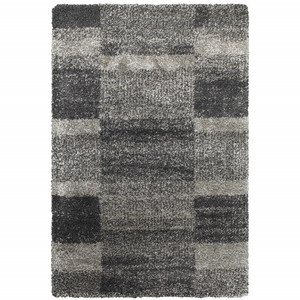 Homeroots Home Decor 8' x 11' Charcoal Silver and Grey Geometric Shag Power Loom Stain Resistant Area Rug