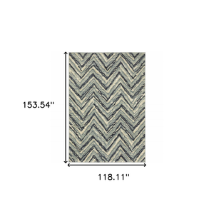 10' X 13' Blue And Ivory Geometric Distressed Area Rug