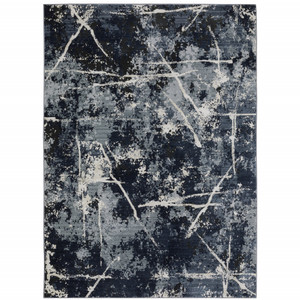 Homeroots Home Decor 10' x 13' Abstract Area Rug, Blue Grey and Beige, Power Loom Stain Resistant