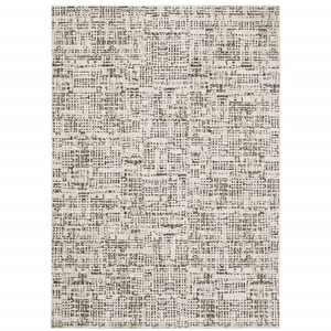 Homeroots Home Decor 8' X 11' Ivory Grey Charcoal Brown And Beige Abstract Power Loom Stain Resistant Area Rug