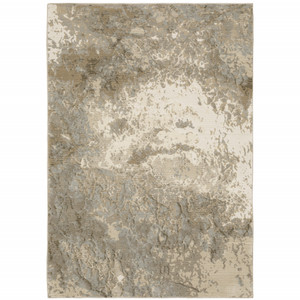 Homeroots Home Decor 8' x 10' Abstract Power Loom Stain Resistant Area Rug, Grey Beige and Ivory