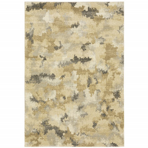 Homeroots Home Decor Beige Grey and Gold Abstract Power Loom Stain Resistant Area Rug 10' x 13'