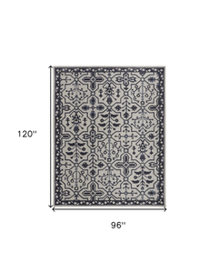 8' X 10' Gray And Taupe Wool Floral Hand Tufted Area Rug