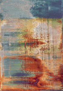 Homeroots Home Decor 10'x13' Blue Rust Orange Machine Woven Abstract Brushstrokes Indoor Area Rug