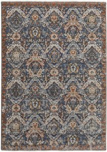 10' X 13' Blue Orange And Ivory Floral Power Loom Area Rug With Fringe - 606114131786