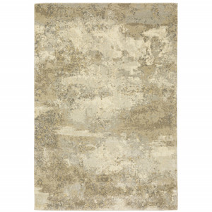 Homeroots Home Decor Beige Grey Tan And Gold Abstract Power Loom Stain Resistant Area Rug 10' x 13'