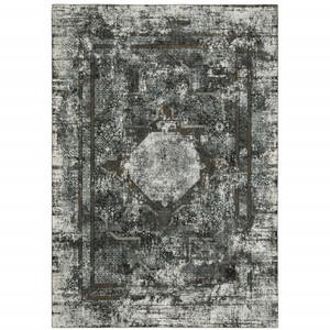 Homeroots Home Decor 6' x 9' Oriental Area Rug, Charcoal Rust Grey Blue Ivory Brown, Power Loom Stain Resistant