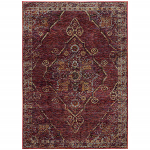 Homeroots Home Decor 8' X 10' Oriental Area Rug, Red and Gold, Power Loom Stain Resistant