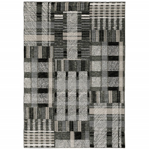 Homeroots Home Decor 9' X 12' Black Grey And Ivory Geometric Power Loom Stain Resistant Area Rug