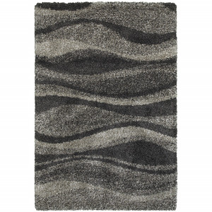 Homeroots Home Decor 10' x 13' Charcoal Silver and Grey Abstract Shag Power Loom Stain Resistant Area Rug
