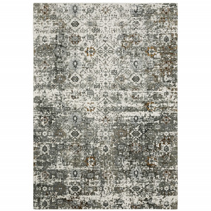 Homeroots Home Decor 10' X 13' Oriental Power Loom Stain Resistant Area Rug, Ivory Grey Charcoal Rust Gold And Brown