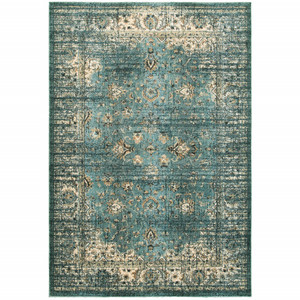 Homeroots Home Decor 10' x 13' Peacock Blue and Ivory Indoor Area Rug