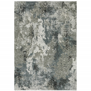 Homeroots Home Decor 8' x 11' Ivory Grey Charcoal Blue and Navy Abstract Power Loom Stain Resistant Area Rug