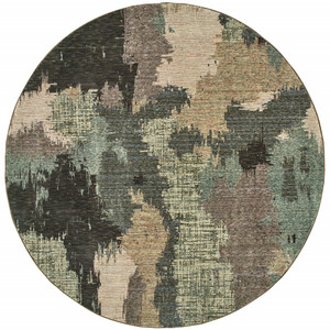 Homeroots Home Decor 8' Blue and Brown Round Abstract Power Loom Stain Resistant Area Rug
