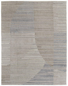 10' X 14' Tan and Blue Abstract Hand Woven Worn Faded Area Rug