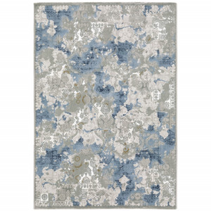 Homeroots Home Decor Abstract Power Loom Stain Resistant Area Rug Grey Blue Ivory Navy Beige and Brown 8' x 11'