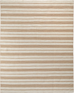 10' X 14' Ivory Taupe And Brown Striped Dhurrie Hand Woven Stain Resistant Area Rug - 606114110217