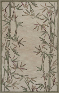 Homeroots Ivory Hand Tufted Bordered Bamboo Indoor Area Rug, Ivory, 9' x 12'