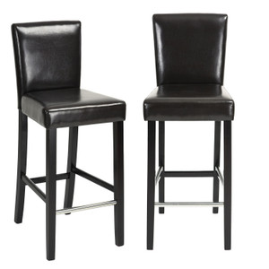 Set of Two 28" Brown and Black Faux Leather and Steel Bar Height Bar Chairs