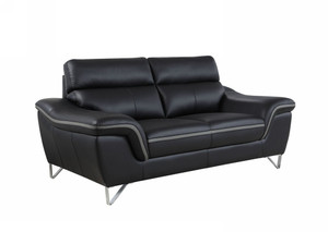 36" Contemporary Black Leather Loveseat