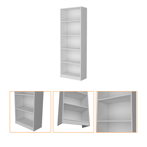 71" White Wood Five Tier Bookcase