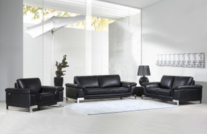 96" Lovely Black Leather Sofa Set