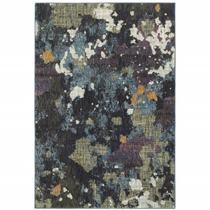 Homeroots Home Decor 8' x 10' Abstract Area Rug, Navy and Green, Power Loom Stain Resistant