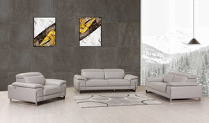 93" Tasteful Light Grey Leather Sofa Set