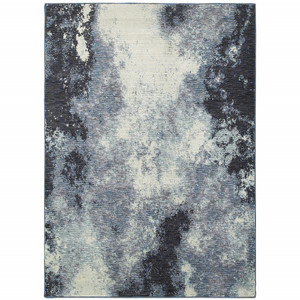 6' X 9' Navy And Ivory Abstract Power Loom Stain Resistant Area Rug - 606114619598