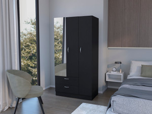 71" Black Mirrored Two Door Two Drawer Combo Dresser
