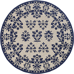 8'x10' Sand Blue Hand Woven UV Treated Bordered Floral Traditional Indoor Outdoor Area Rug