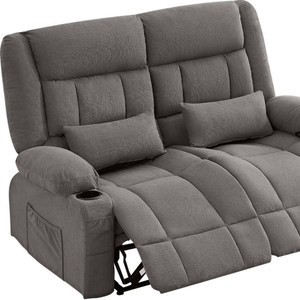 47" Gray Microfiber Manual Reclining Loveseat With Storage and Toss Pillows