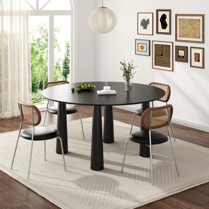 59" Black Solid Wood Round Top Dining Table