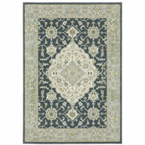 Homeroots Home Decor 6' x 9' Oriental Power Loom Stain Resistant Area Rug, Blue and Beige