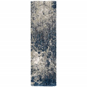 Homeroots Home Decor 2' x 8' Blue and Grey Abstract Shag Power Loom Stain Resistant Runner Rug