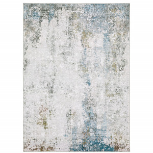 5' X 7' Ivory Teal Blue Grey Brown And Gold Abstract Printed Stain Resistant Non Skid Area Rug - 606114620761