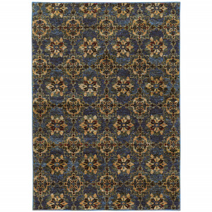Homeroots Home Decor 3' x 5' Oriental Power Loom Stain Resistant Area Rug, Blue and Gold