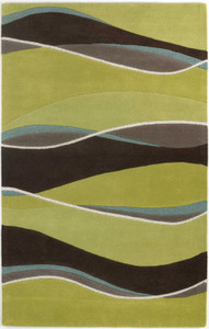 5' X 8' Lime Green Brown And Blue Wool Abstract Hand Tufted Area Rug