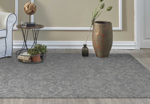 7' X 10' Gray And Light Gray Wool Floral Medallion Hand Tufted Area Rug