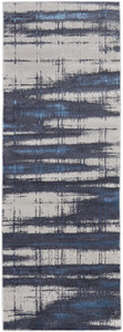 8' Ivory Blue And Gray Abstract Power Loom Distressed Runner Rug - 606114131182