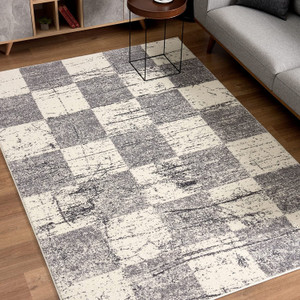 Homeroots Home Decor 7' x 9' White and Gray Checkered Area Rug