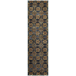 2' X 8' Blue And Gold Oriental Power Loom Stain Resistant Runner Rug - 606114615286 2' X 8' Blue And Gold Oriental Power Loom Stain Resistant Runner Rug - 606114615286