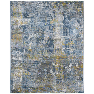 9' X 12' Gold Ivory And Blue Abstract Area Rug - 606114146094 9' X 12' Gold Ivory And Blue Abstract Area Rug - 606114146094