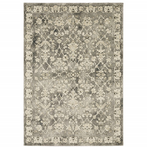 Homeroots Home Decor 10' x 13' Floral Power Loom Stain Resistant Area Rug, Green Ivory Grey and Tan