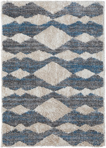 Homeroots Home Decor 5' x 8' Ivory Gray and Blue Chevron Power Loom Stain Resistant Area Rug