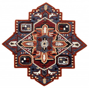 Homeroots Home Decor 7' Maroon and Blue Medallion Area Rug