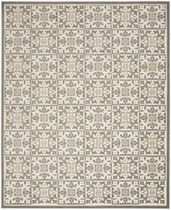 8' X 11' Ivory And Grey Fleur De Lis Stain Resistant Non Skid Area Rug - 606114569312