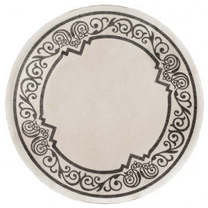 8’ Round Cream Ornate Border Indoor Outdoor Area Rug - 808230059689 8’ Round Cream Ornate Border Indoor Outdoor Area Rug - 808230059689