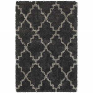 4' X 6' Charcoal And Grey Geometric Shag Power Loom Stain Resistant Area Rug - 606114584537